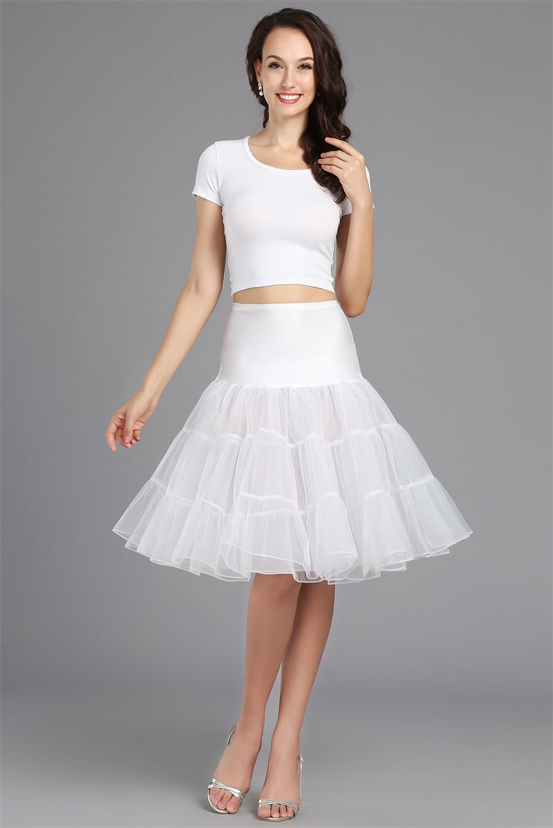 Kumeng Women's 50s Vintage Rockabilly Petticoat Crinoline Tutu Underskirt 27" Length Net Tulle Petticoat Half Slip (FBA), White, Small - Image 4